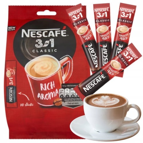 Przejdź do produktu Nescafe 3w1 Classic Smaczna Kawa z Mlekiem i Cukrem w Saszetkach 16,5g x 10