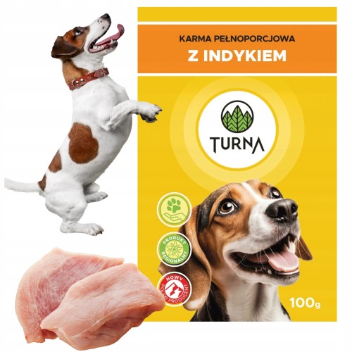 Przejdź do produktu TURNA MOKRA KARMA DLA PSÓW Z INDYKIEM SASZETKA BEZZBOŻOWA Porcja 100g