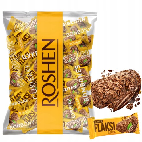 Przejdź do produktu Cukierki Przekąski Smak Kakaowy z Płatkami Waflowymi FLAKSI Roshen 500 g