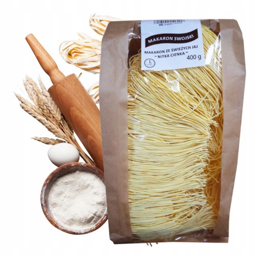 Przejdź do produktu Makaron Swojski Tradycyjny Nitka Cienka 380 Bez Konserwantów EkoMak 400 g