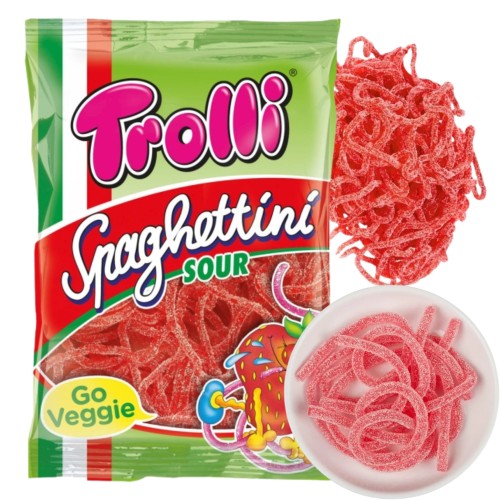 Przejdź do produktu Żelki Spaghettini Truskawka Trolli W Kształcie Makaronu Smak Truskawki 100g