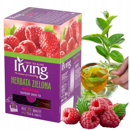 Przejdź do produktu Irving Herbata Zielona Malinowa Ekspresowa Pełna Smaku Aromatyczna 30 g