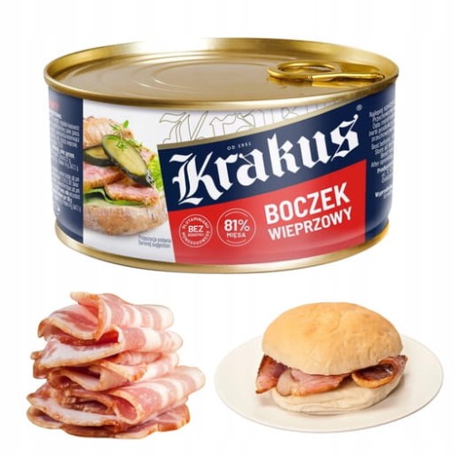 Przejdź do produktu Konserwa Krakus Boczek Wieprzowy Tradycyjny Smak Polskiego Boczku 300g