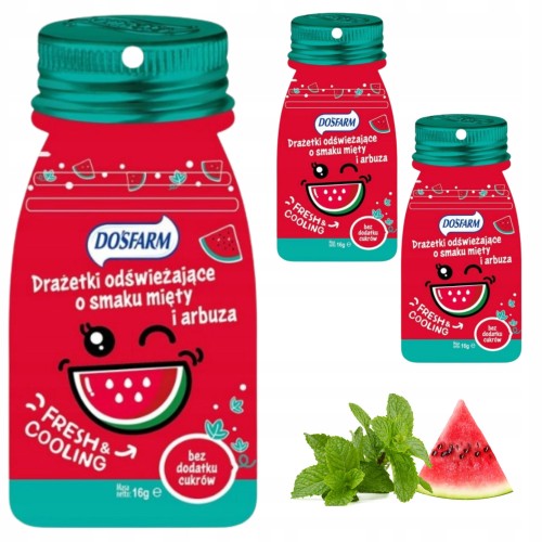 Przejdź do produktu DOSFARM Drażetki Odświeżające Mięta Arbuz 16g Pastylki Miętówki