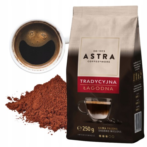 Przejdź do produktu Kawa Astra Tradycyjna Łagodna Araomatyczna Mielona Klasyczny Smak 250g