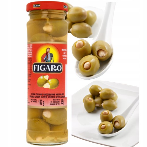 Przejdź do produktu Figaro Oliwki Zielone Nadziewane Migdałami Śródziemnomorski Smak Oliwe 142g
