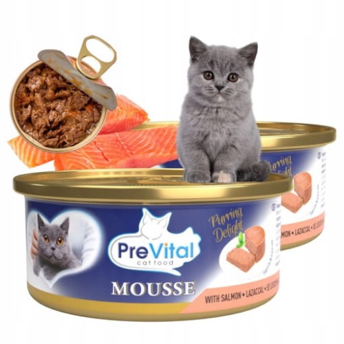 Przejdź do produktu PreVital Mousse Z Łososiem Pyszna i Zdrowa Karma Mokra dla Kota 85g