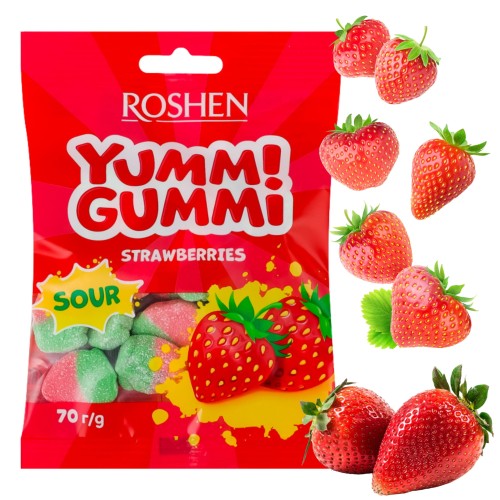 Przejdź do produktu Roshen Żelki Yummi Gummi Strwaberries Dla Dzieci Truskawkowe Pyszne 70 g
