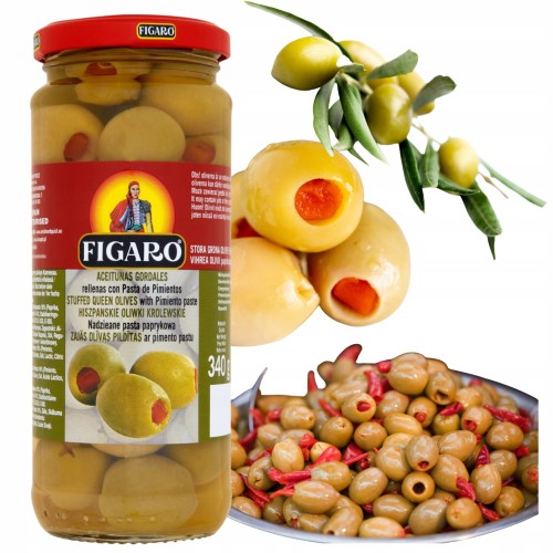 Przejdź do produktu Figaro Oliwki Królewskie Nadziewane Pastą Paprykową Wyjątkowy Smak 340g