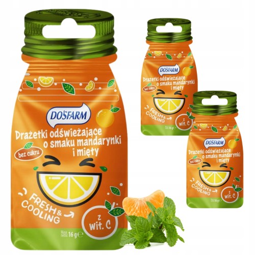 Przejdź do produktu DOSFARM Drażetki Odświeżające Mięta Mandarynka 16g Pastylki Miętówki