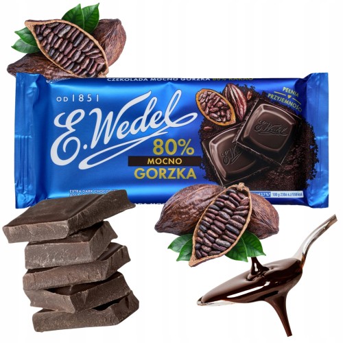 Przejdź do produktu E.Wedel Czekolada Gorzka Mocna 80% Tabliczka Pysznej Czekolady Klasyk 80 g