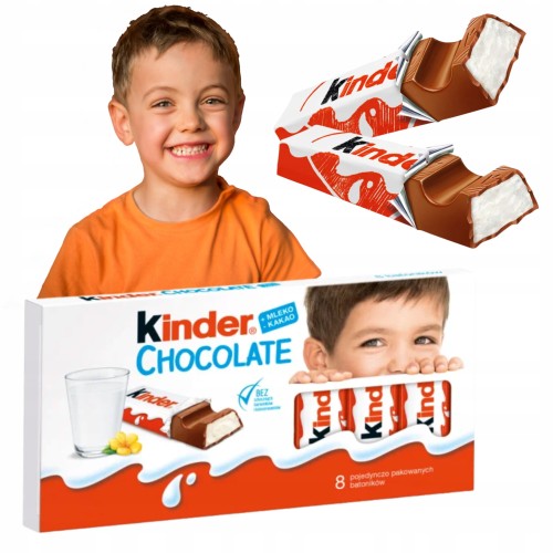 Przejdź do produktu Kinder Chocolate Czekolada Batoniki Czekoladki Mleczne 8 sztuk 100G
