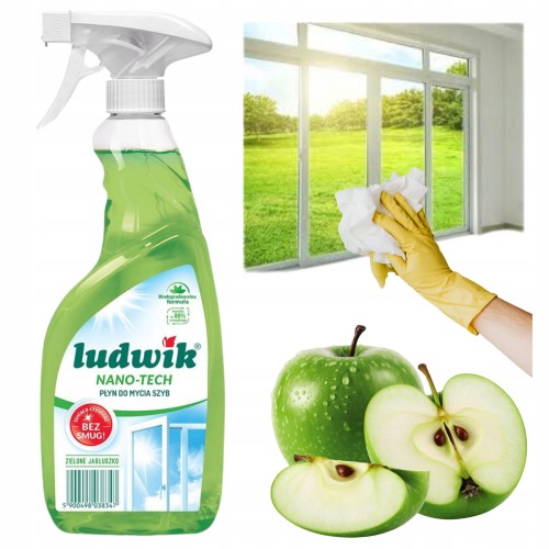 Przejdź do produktu Płyn Do Szyb Okien Ludwik Nano-tech Zielone Jabłuszko Zero Smug 600ml