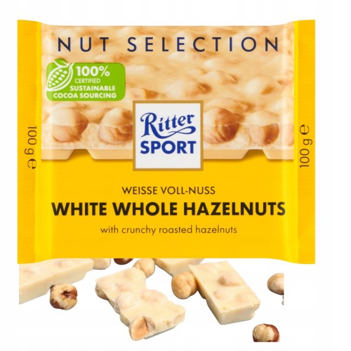 Przejdź do produktu Ritter Sport Czekolada Biała Delikatna Z Orzechami Laskowymi 100 g
