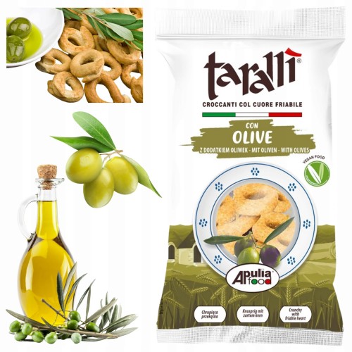 Przejdź do produktu Tarallini z OLIWKAMI Włoskie Chlebki Chrupiąca Przekąska Smak 100g Taralli