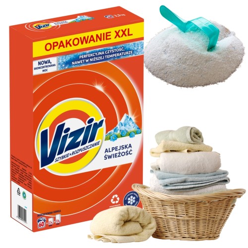 Przejdź do produktu Vizir Alpejska świeżość Proszek do Prania Opakowanie XXL 60 prań 3,3 kg