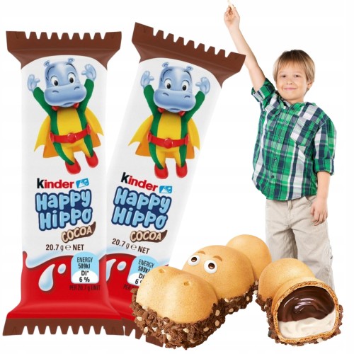 Przejdź do produktu Kinder Happy Hippo Kakao Czekoladki Wafelki z Kremem Batoniki Deser 20,7g