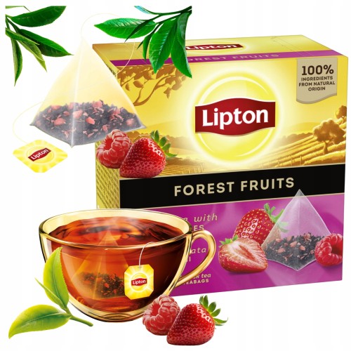Przejdź do produktu Czarna Herbata Lipton Forest Fruit z Truskawkami Piramidki 20 Torebek x1,5g