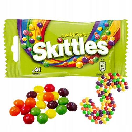 Przejdź do produktu Cukierki Crazy Sours Skittles Fruits Drażetki Kolorowa Eksplozja Smaków 38g