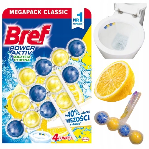 Przejdź do produktu Zawieszka do WC Bref Power Aktiv Cytryna Lemon Cytrusowy Odświeżacz 3x50g