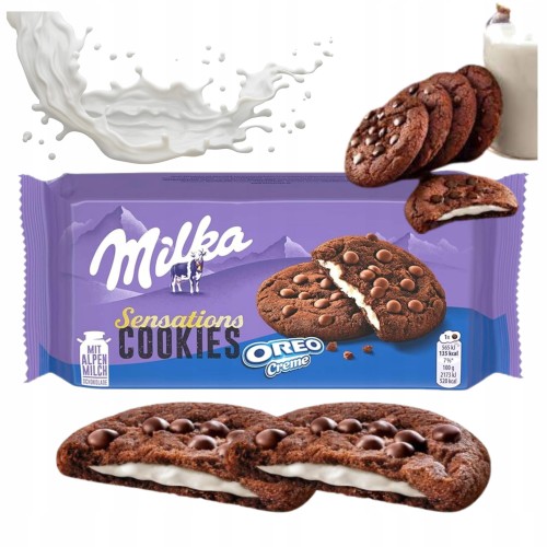 Przejdź do produktu Ciastka Milka Sensation Inside Oreo Kruche z Nadzieniem Czekoladowym 156g