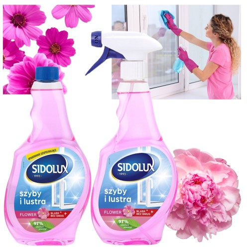 Przejdź do produktu Sidolux Płyn do Mycia Szyb i Luster 2-pack Rozpylacz + Zapas Flower 2x500ml