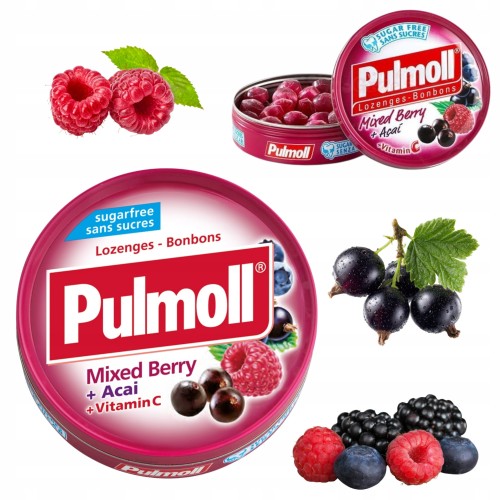 Przejdź do produktu Pulmoll Cukierki Mixed Berry Owoce Leśne Acai Bez Cukru Odświeżające 45g