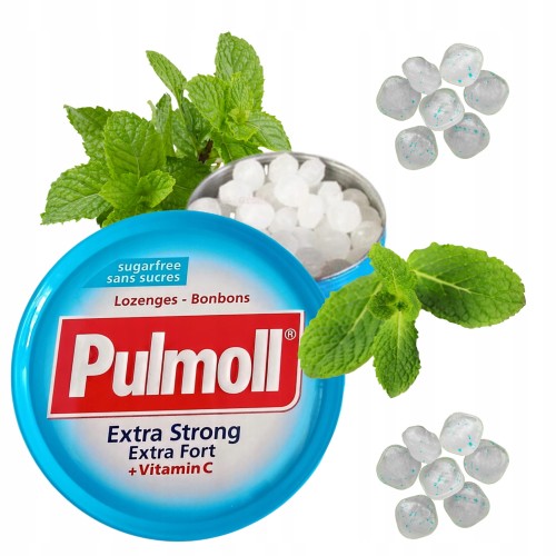 Przejdź do produktu Pulmoll Extra Strong Pastylki do Ssania na Gardło Mocna Mięta + Wit C 45g