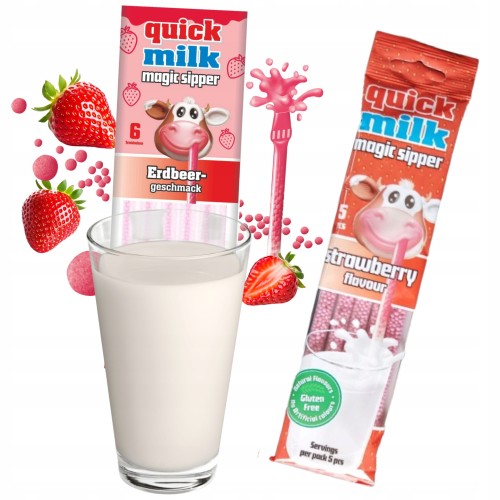 Przejdź do produktu Słomki smakowe Do Mleka Quick Milk O Smaku Truskawkowym 5 Sztuk