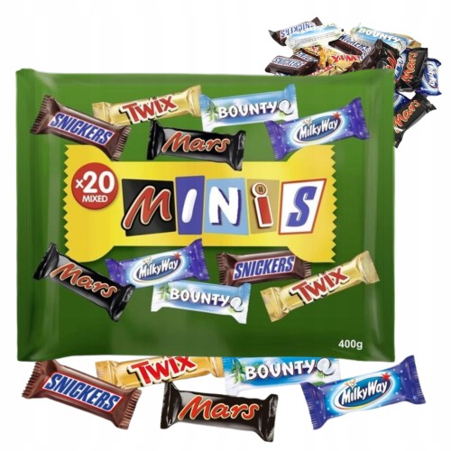 Przejdź do produktu Mini Batony Czekoladowe MIx Mars Snickers Bounty Twix Milky Way Minis 400g