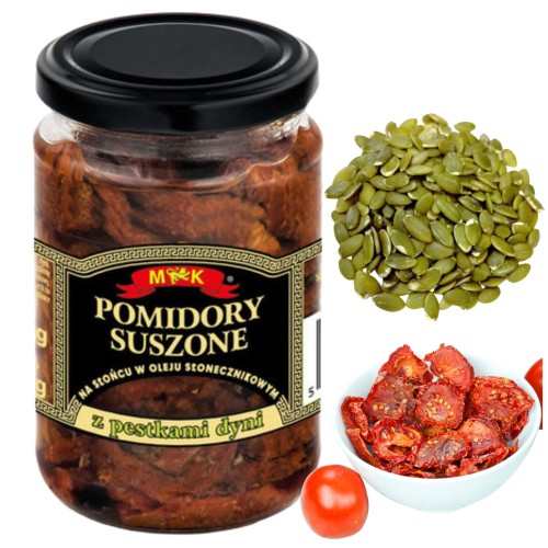 Przejdź do produktu MK Pomidory Suszone z Pestkami Dyni Naturalny Smak Pomidorów w Zalewie 280g