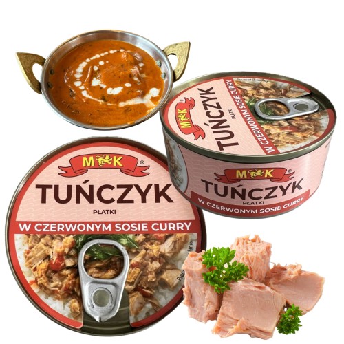 Przejdź do produktu MK Tuńczyk Płatki w Czerwonym Sosie Curry Ryba Gotowa 150g