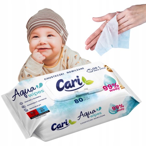 Przejdź do produktu CARI Aqua Wipes Chusteczki Nawilżane 2 Warstwowe Dla Dzieci Bawełna 80 szt.
