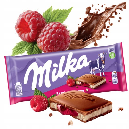 Przejdź do produktu Milka Czekolada Mleczna o Smaku Malinowym z Nadzieniem Alpejskie Mleko 100g