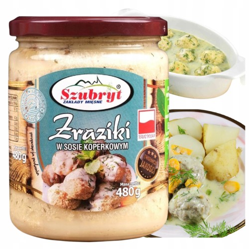 Przejdź do produktu Zraziki w Sosie Koperkowym Szubryt Danie Gotowe w Słoiku 480 g