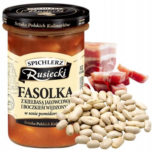 Przejdź do produktu Rusiecki Fasolka Z Kiełbasą SZybki Smaczne Tradycyjne Danie Gotowe 470g