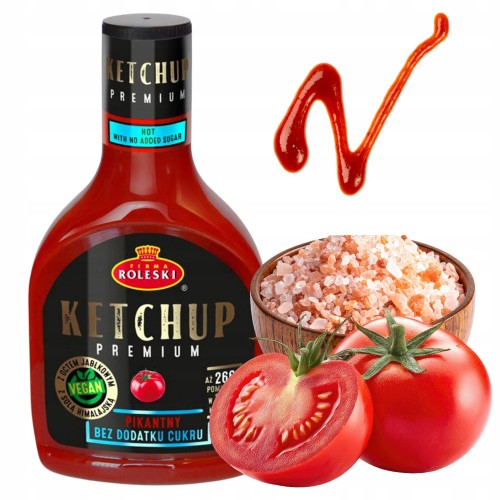 Przejdź do produktu Roleski Ketchup Pikantny Bez Cukru Wegański Pomidorowy do Dań Kanapek 425g