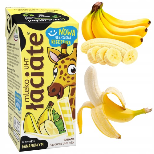 Przejdź do produktu Mleko Łaciate Bananowe Dla Dzieci ze Słomką Wygodny Kartonik 200ml