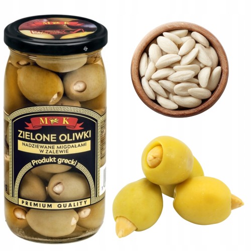Przejdź do produktu MK Greckie Oliwki Zielone Nadziewane Migdałami w Zalewie 350 g