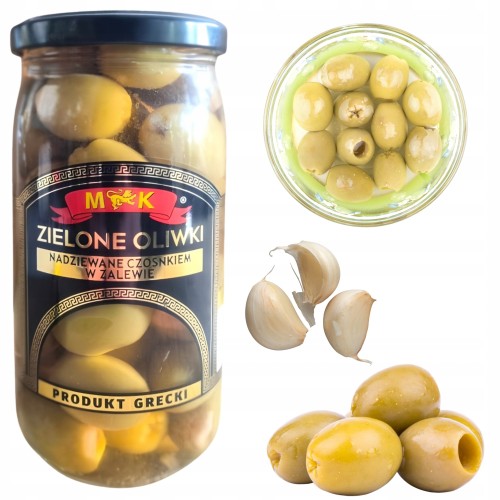 Przejdź do produktu MK Oliwki Greckie Zielone Nadziewane Czosnkiem w Zalewie 350g