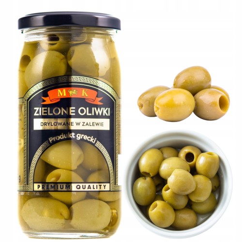 Przejdź do produktu MK Oliwki Greckie Zielone Drylowane Dodatek Do Dań Sałatek 350g