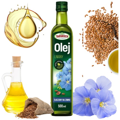 Przejdź do produktu Targroch Olej lniany Tłoczony na Zimno Uniwersalny do Dań i Sałatek 500ml