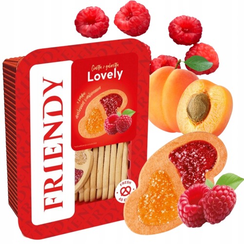 Przejdź do produktu Friendy Lovely Kruche Ciastka Serca Z Galaretką Malinową I Morelową 600g