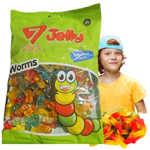 Przejdź do produktu Cukierki Jelly Żelki Galaretki Ddżownice Owocowe Smaki 800g
