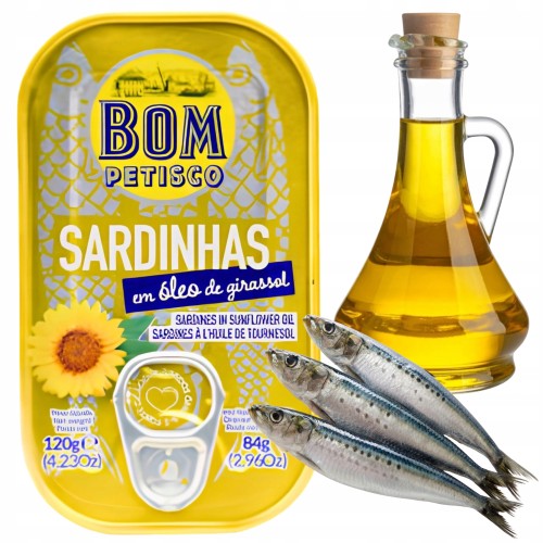 Przejdź do produktu Bom Petisco Pyszne Sardynki Portugalskie W Oleju Słonecznikowym 120g