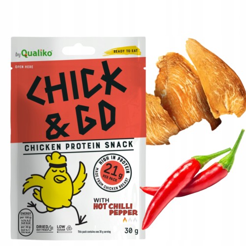 Przejdź do produktu Chick&Go suszona Pierś Z Kurczaka Plastry O Smaku Papryki Chili 30g