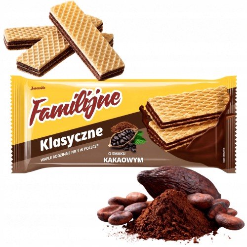Przejdź do produktu Klasyczne Wafelki Familijne o Smaku Kakaowym 180G Jutrzenka Aksamitny Krem
