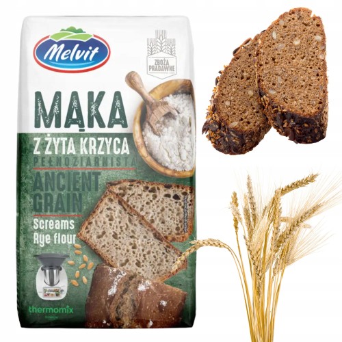 Przejdź do produktu Mąka z Żyta Krzyca Pełnoziarnista Idealna do Pieczenia Chleba 1kg Melvit