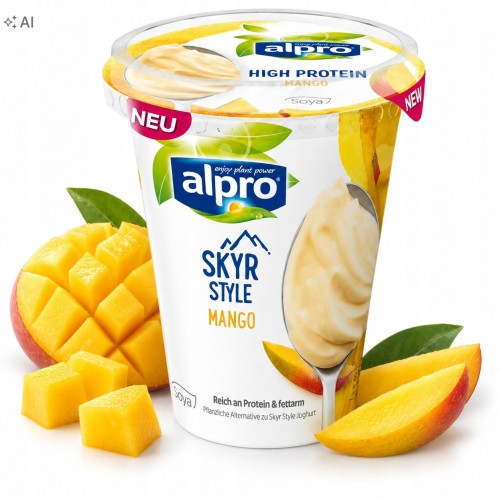 Przejdź do produktu Alpro Jogurt Sojowy Skyr Mango 400 g Proteinowy Kremowy Deser Owocowy Mango