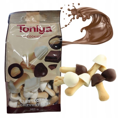 Przejdź do produktu Toniya Ciasteczka Ciastka Dwukolorowa Polewa Grzybki Mix 180g